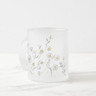 Daisy's - White Watercolor Dasies Frosted Glass Coffee Mug