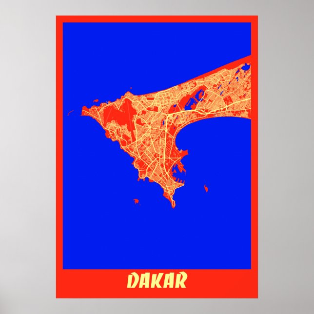 Dakar - Senegal Retro City Map Poster (Front)