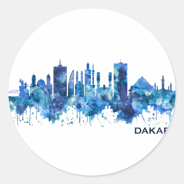 Dakar Senegal Skyline Blue Classic Round Sticker (Front)
