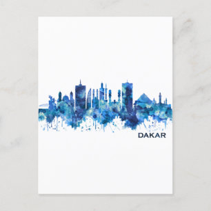 Dakar Senegal Skyline Blue Holiday Postcard