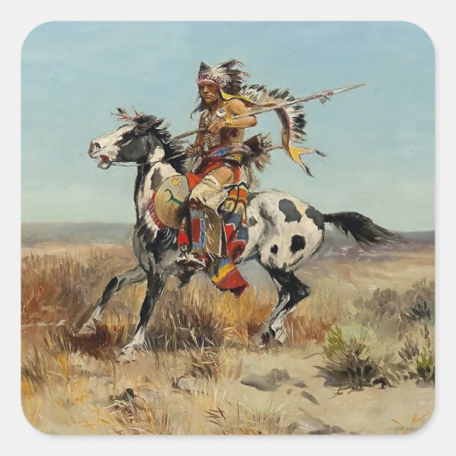 “Dakota Chief” by Charles M Russell Square Sticker (Front)