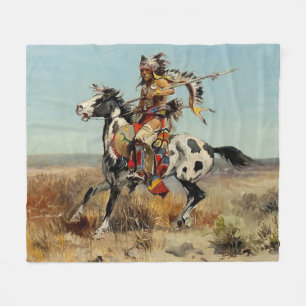 “Dakota Chief” Western Art by Charles M Russell Fleece Blanket