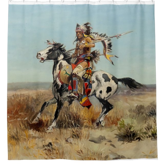 “Dakota Chief” Western Art by Charles M Russell Shower Curtain (Front)