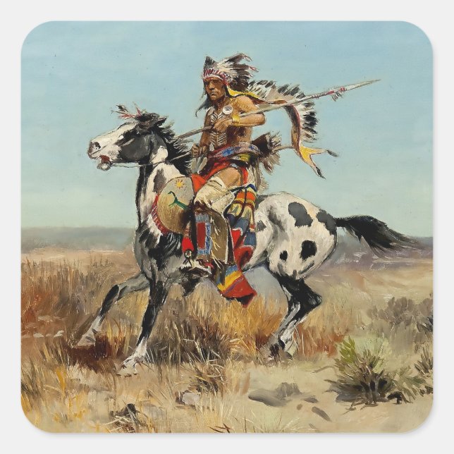 “Dakota Chief” Western Art by Charles M Russell Square Sticker (Front)