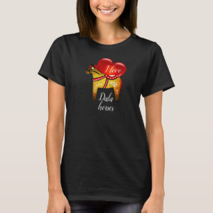 Dala folk horse, black/red/yellow/white red heart T-Shirt