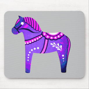 Dala folk horse blue/pink/purple/black horse mouse mat
