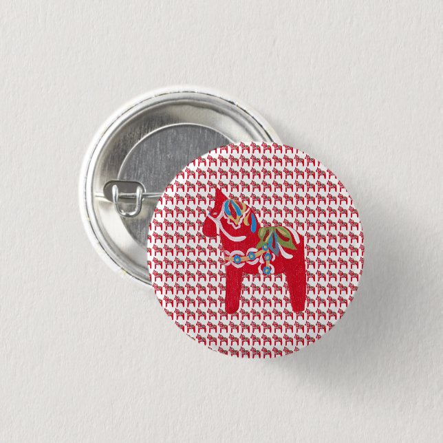 Dala Horse 3 Cm Round Badge (Front & Back)