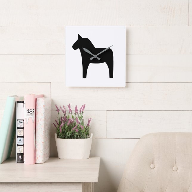 Dala Horse Black Clock (Reading Room)