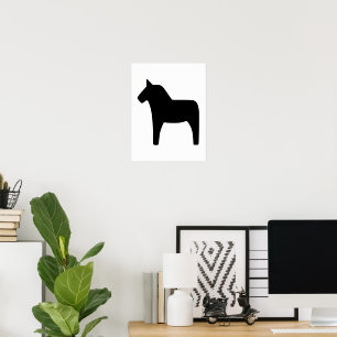 Dala Horse Black on White Poster