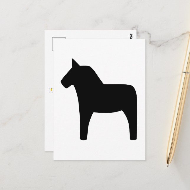 Dala Horse Black Postcard (Front/Back In Situ)