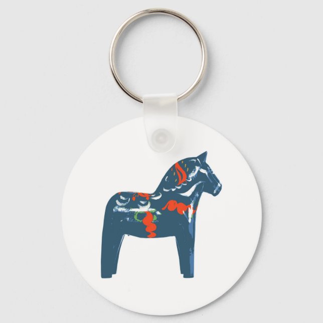 Dala Horse Blue Modern Art Sweden Key Ring (Front)