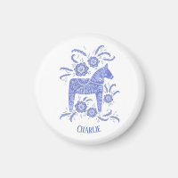 Dala Horse Blue Swedish Folk Art Custom Name
