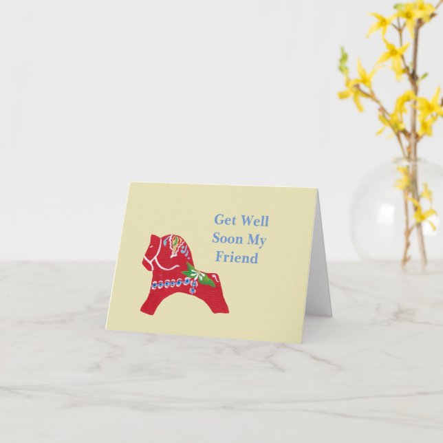 Dala Horse Get Well, Friendship Card (Yellow Flower)