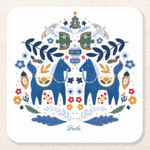 Dala Horse - Home Sweet Home Square Paper Coaster