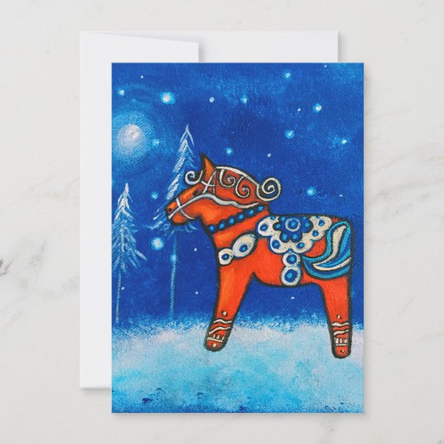 Dala Horse II In Winter Holiday Card (Front)