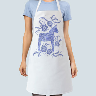 Dala Horse Indigo Blue and White Swedish Design Apron