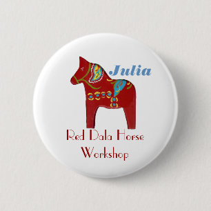 Dala Horse Personalised Name Tag Button