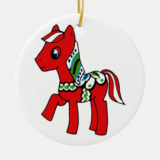 Dala Horse Pony Ceramic Tree Decoration (Front)