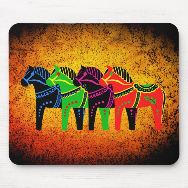 Dala Horse, red, green, blue, black, folk horse Mouse Mat (Front)