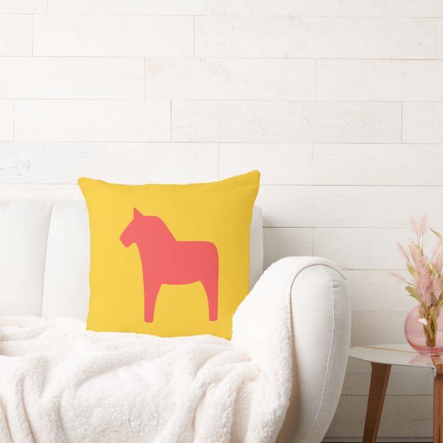 Dala Horse Red Throw Pillow (Couch)