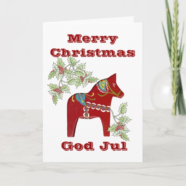 Dala Horse Swedish Christmas Card (Front)