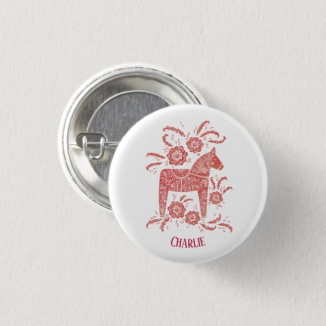 Dala Horse Swedish Folk Art Custom Name 3 Cm Round Badge (Front & Back)