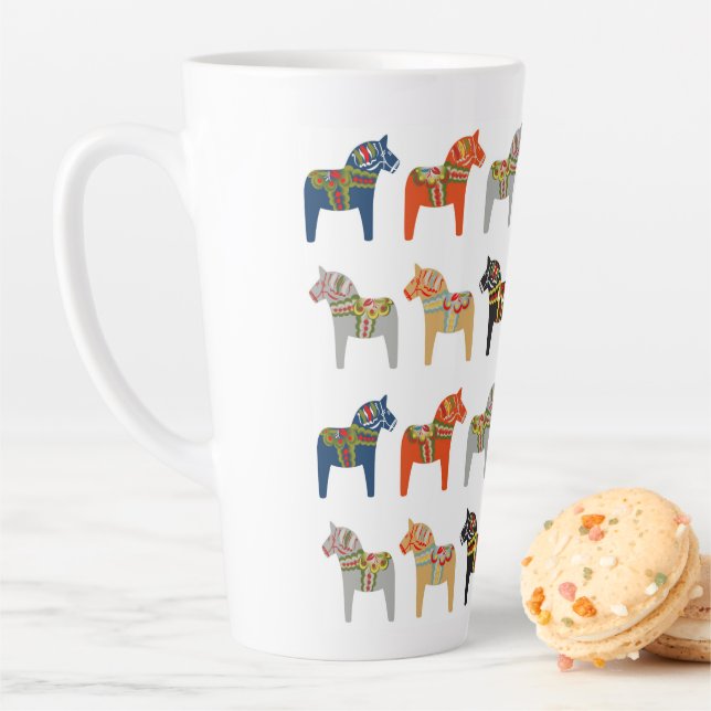 Dala Horse Swedish Folk Art Pattern Latte Mug (In Situ)