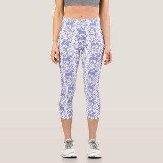 Dala Horse Swedish Pattern Indigo Blue and White Capri Leggings