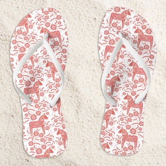 Dala Horse Swedish Red and White Pattern Flip Flops