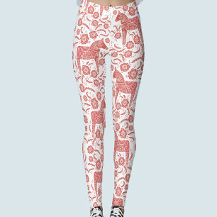 Dala Horse Swedish Red and White Pattern Leggings