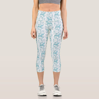 Dala Horse Swedish Teal and White Pattern Capri Leggings