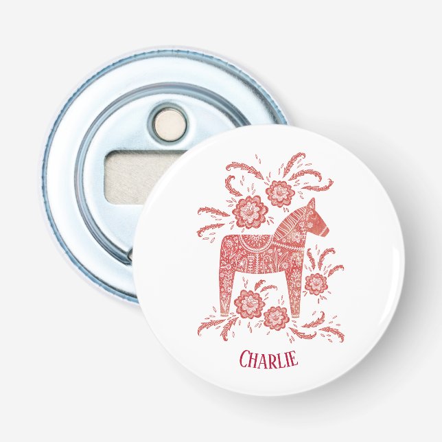 Dala Horse Traditional Folk Art Custom Name Bottle Opener (Front)