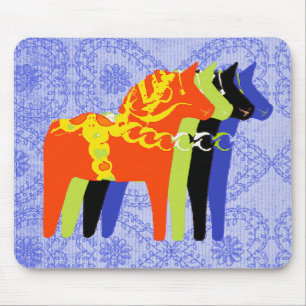 Dala Horse with blue folk background - Mouse Mat