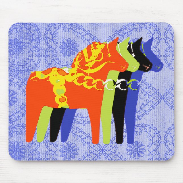 Dala Horse with blue folk background - Mouse Mat (Front)