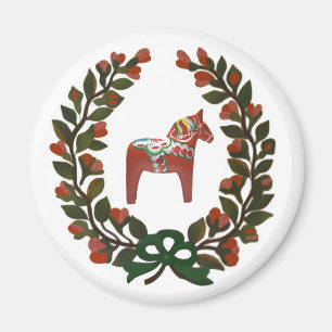 Dala Horse Wreath Swedish Christmas Magnet