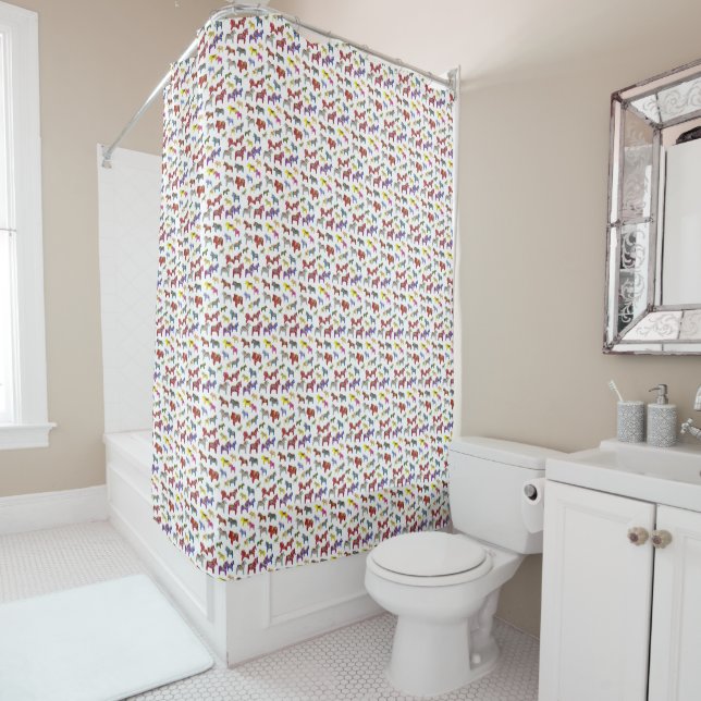 Dala Horses, Multi-coloured Shower Curtain (In Situ)
