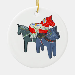 Dala Horses Square Ceramic Tree Decoration
