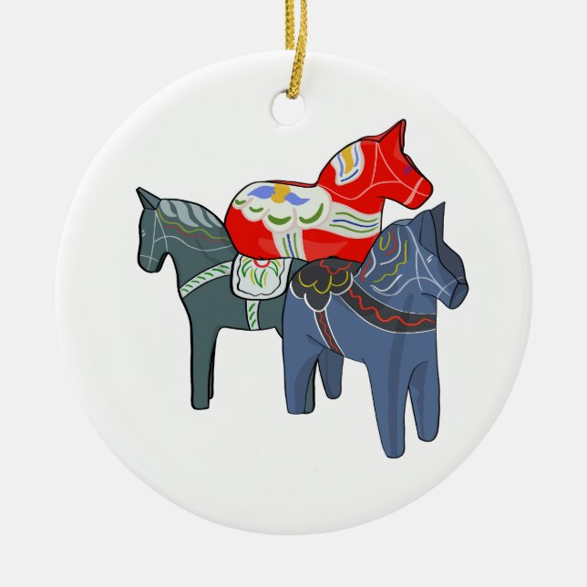 Dala Horses Square Ceramic Tree Decoration (Front)