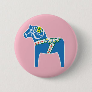 Dalahäst Dala horse blue 6 Cm Round Badge