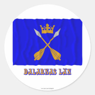 Dalarnas län waving flag with name classic round sticker