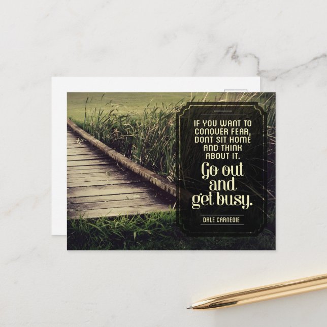 Dale Carnegie Inspirational Quote "Get busy" Postcard (Front/Back In Situ)