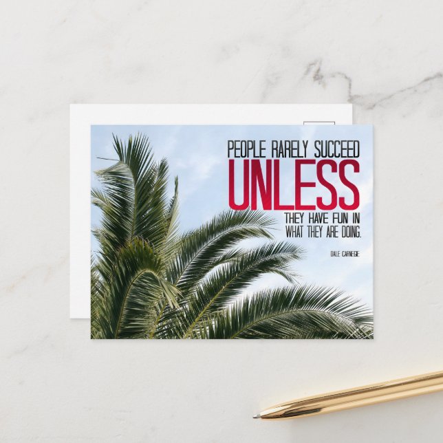 Dale Carnegie Inspirational Quote "Have fun" Postcard (Front/Back In Situ)