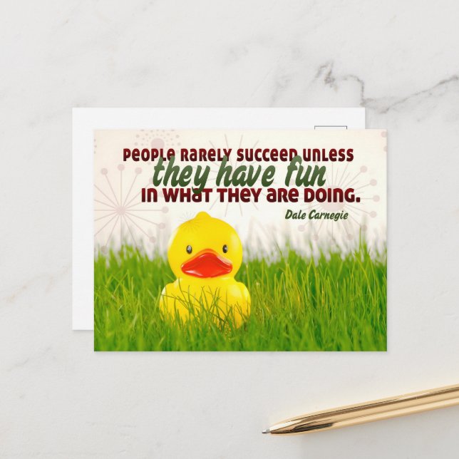 Dale Carnegie Inspirational Quote "Have fun" Postcard (Front/Back In Situ)