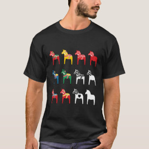 Dalecarlian Dalarna Colourful Swedish Dala Horses T-Shirt
