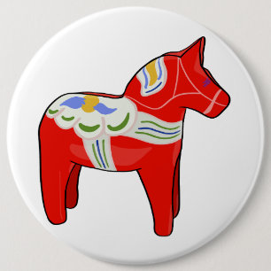 Dalecarlian horse 6 cm round badge