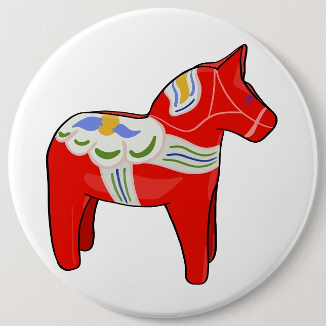 Dalecarlian horse 6 cm round badge (Front)