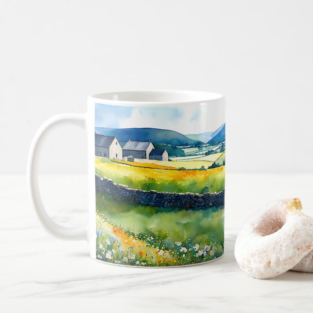 “Dalehaven” Wide Landscape Yorkshire Dales Scene Coffee Mug (With Donut)