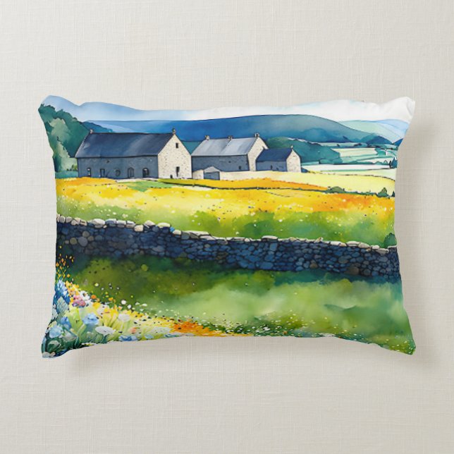 “Dalehaven” Wide Landscape Yorkshire Dales Scene Decorative Cushion (Front)