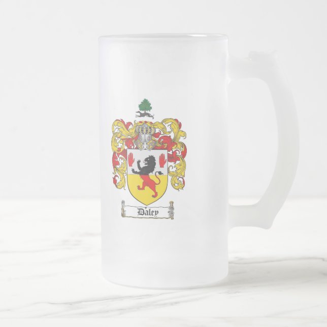 DALEY FAMILY CREST -  DALEY COAT OF ARMS FROSTED GLASS BEER MUG (Right)