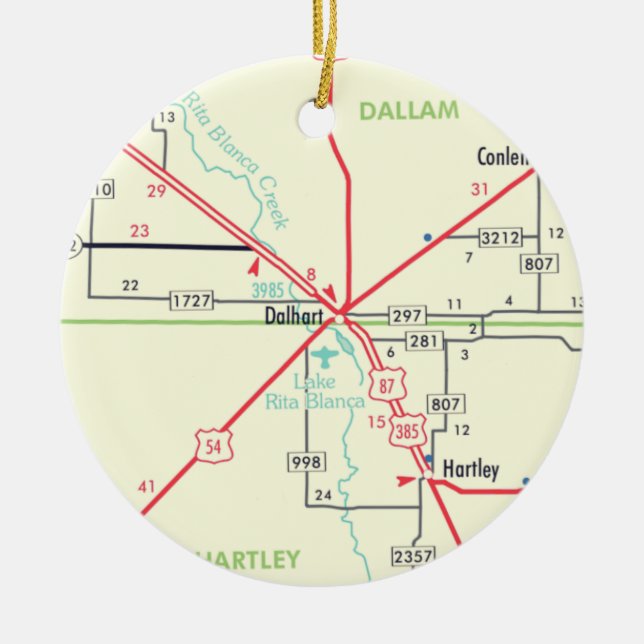 Dalhart TX Map Ceramic Tree Decoration (Front)
